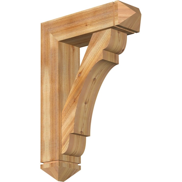 Ekena Millwork Olympic Arts and Crafts Rough Sawn Bracket w/ Offset Brace, Western Red Cedar, 8"W x 28"D x 40"H BKT0806X28X40OLY03RWR - main